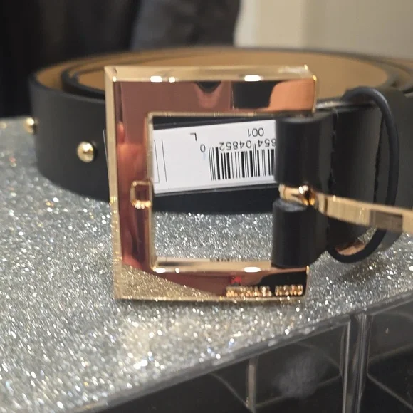 Michael Kors Gold Studded Leather Belt- Black display picture 1
